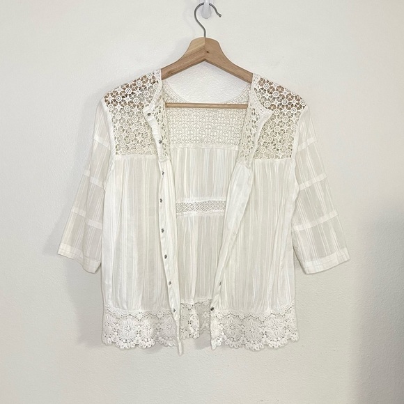 Maje Crochet Lace Yoke Button Back Cotton Top Ivory Small - Picture 7 of 16